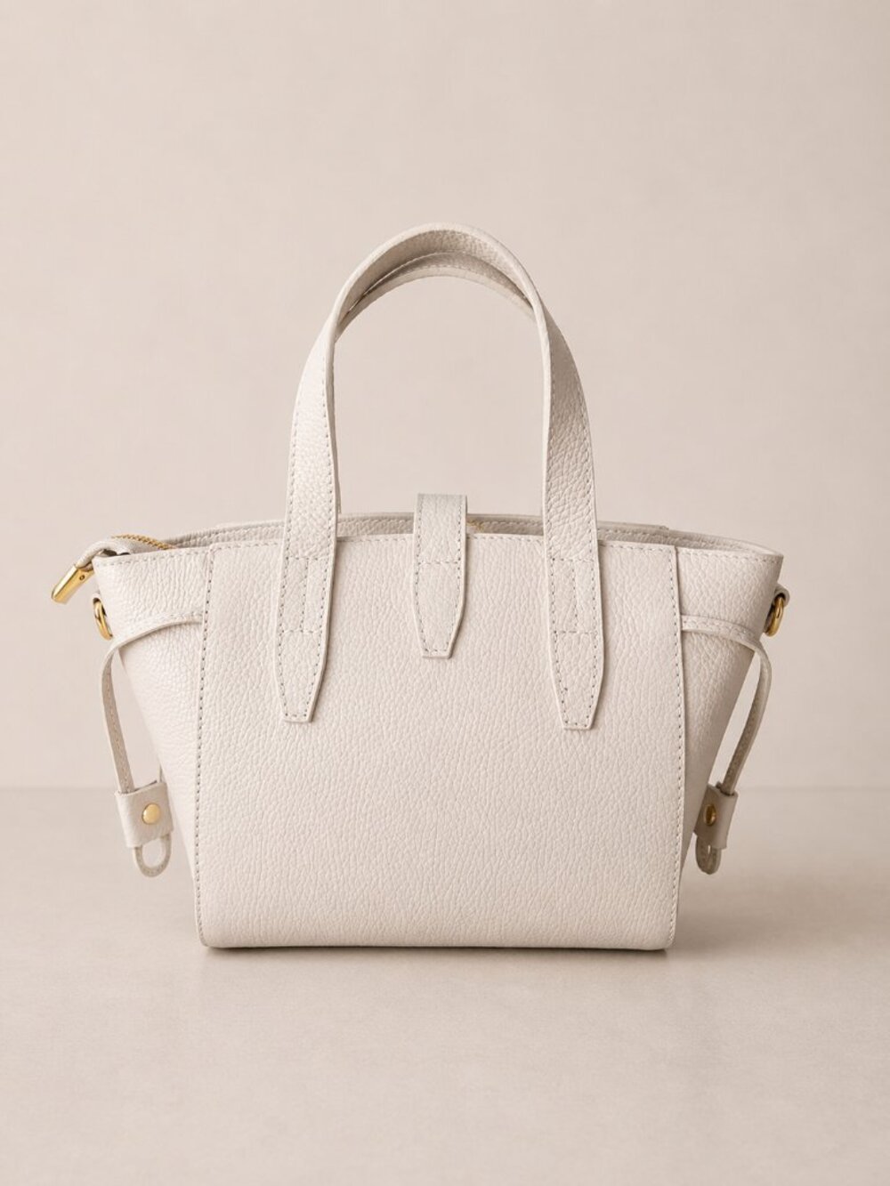 Beige Italian Leather Crossbody Top Handle Bag, Pebbled Leather Purse - Picture 11 of 16